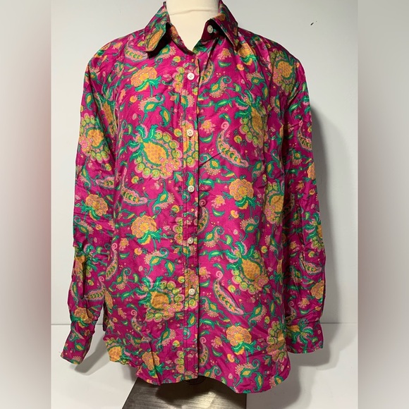 Ralph Lauren 100% Silk Floral Paisley Print Long Sleeve Blouse Shirt 2X Women - Picture 1 of 7